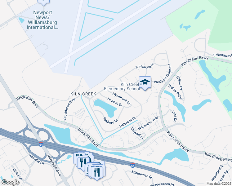 map of restaurants, bars, coffee shops, grocery stores, and more near 813 Wyemouth Drive in Newport News