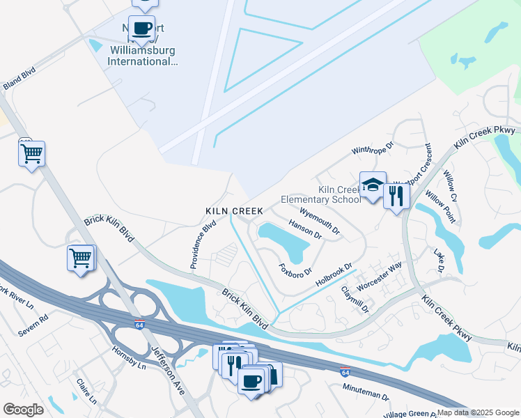 map of restaurants, bars, coffee shops, grocery stores, and more near 978 Holbrook Drive in Newport News