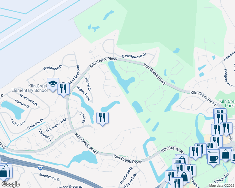 map of restaurants, bars, coffee shops, grocery stores, and more near 963 Edgewater Drive in Newport News