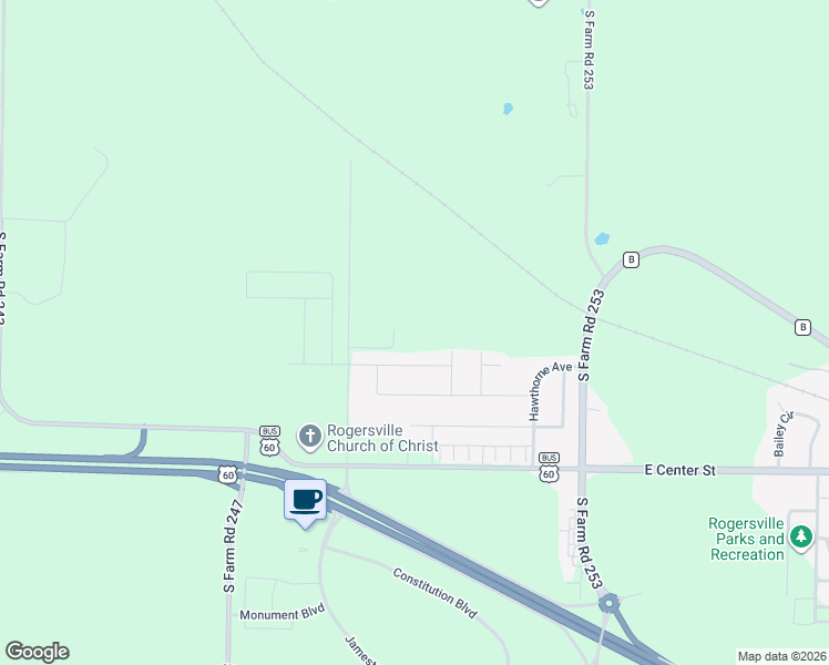 map of restaurants, bars, coffee shops, grocery stores, and more near 4796 South Farm Road 249 in Rogersville