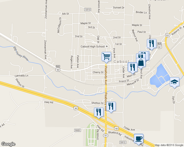 map of restaurants, bars, coffee shops, grocery stores, and more near 518 Hickory Avenue in Cabool