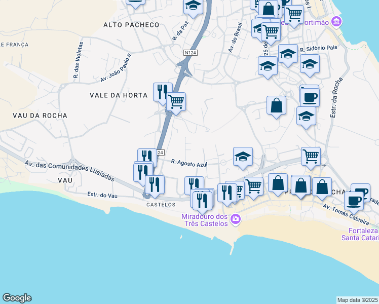 map of restaurants, bars, coffee shops, grocery stores, and more near 1 Rua dos Buzios in Portimão