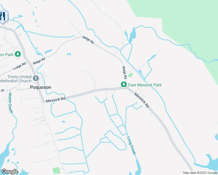 map of restaurants, bars, coffee shops, grocery stores, and more near 119 Messick Road in Poquoson