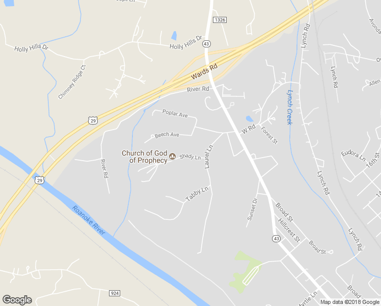 map of restaurants, bars, coffee shops, grocery stores, and more near 2086 Shady Lane in Altavista