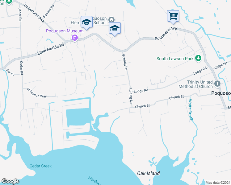 map of restaurants, bars, coffee shops, grocery stores, and more near 6 Channelwalk Drive in Poquoson