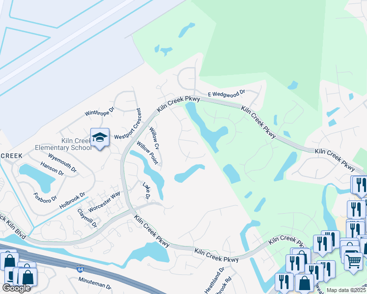 map of restaurants, bars, coffee shops, grocery stores, and more near 942 Edgewater Drive in Newport News