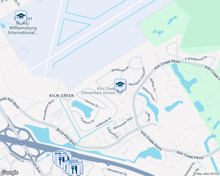 map of restaurants, bars, coffee shops, grocery stores, and more near 801 Irongate Court in Newport News