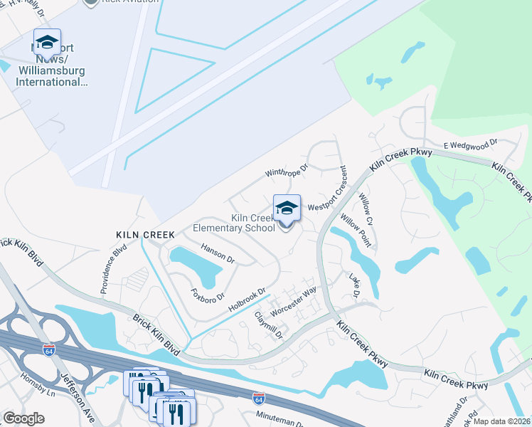 map of restaurants, bars, coffee shops, grocery stores, and more near 801 Irongate Court in Newport News