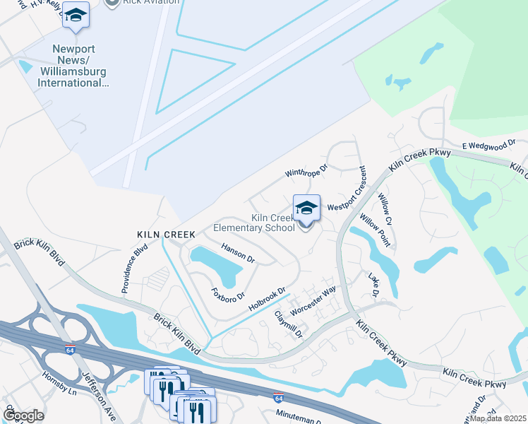 map of restaurants, bars, coffee shops, grocery stores, and more near 1455 Berkshire Drive in Newport News