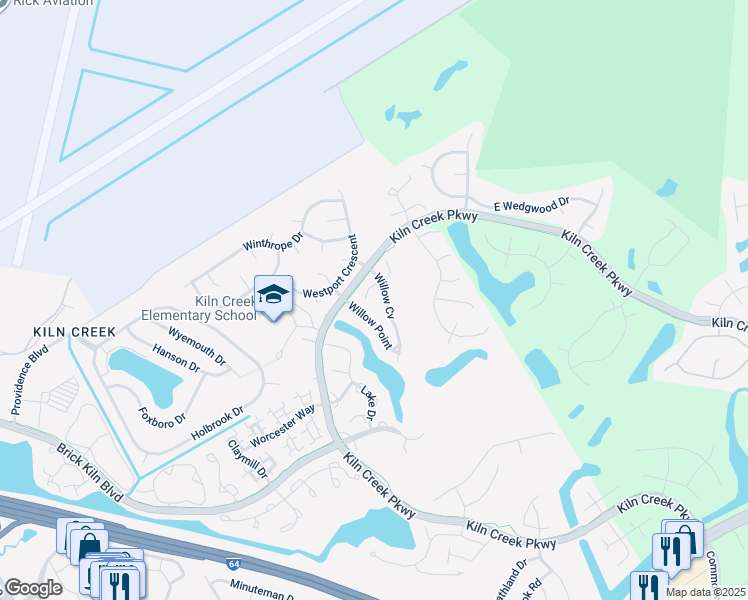 map of restaurants, bars, coffee shops, grocery stores, and more near 716 West Willow Point Place in Newport News
