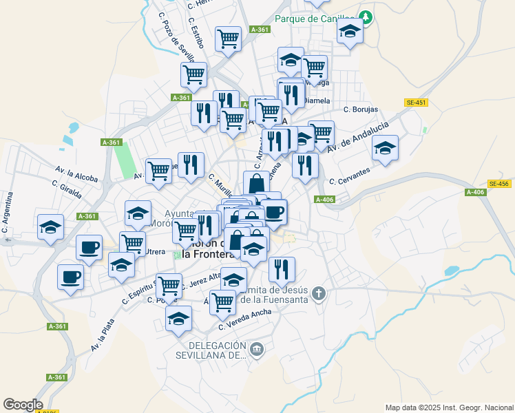 map of restaurants, bars, coffee shops, grocery stores, and more near 2 Calle Marchena in Morón de la Frontera