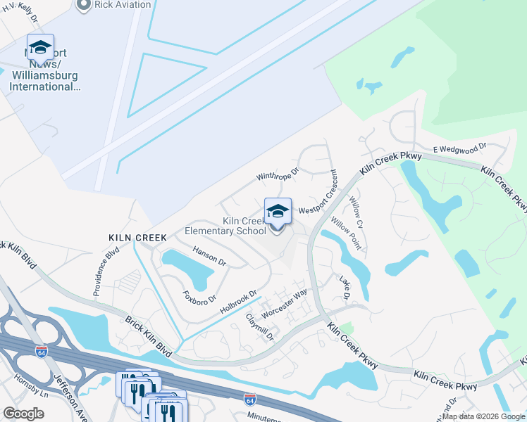 map of restaurants, bars, coffee shops, grocery stores, and more near 801 Irongate Court in Newport News