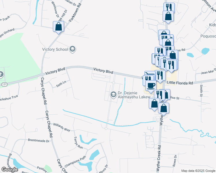 map of restaurants, bars, coffee shops, grocery stores, and more near 500 City Hall Avenue in Poquoson