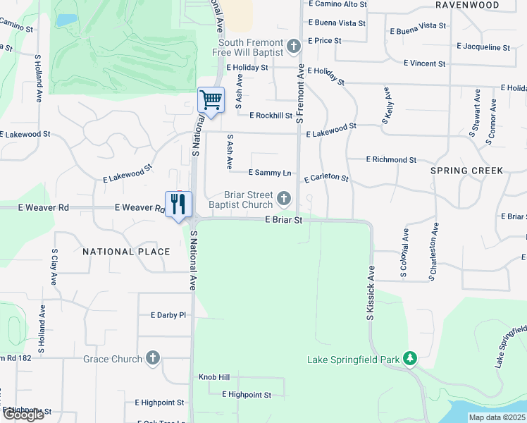 map of restaurants, bars, coffee shops, grocery stores, and more near 1333 E Briar St in Springfield