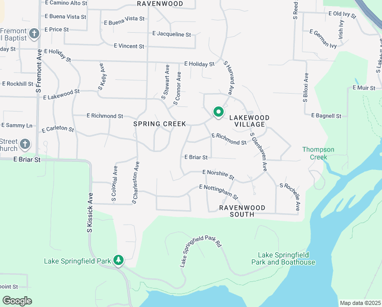 map of restaurants, bars, coffee shops, grocery stores, and more near 2017 East Briar Street in Springfield