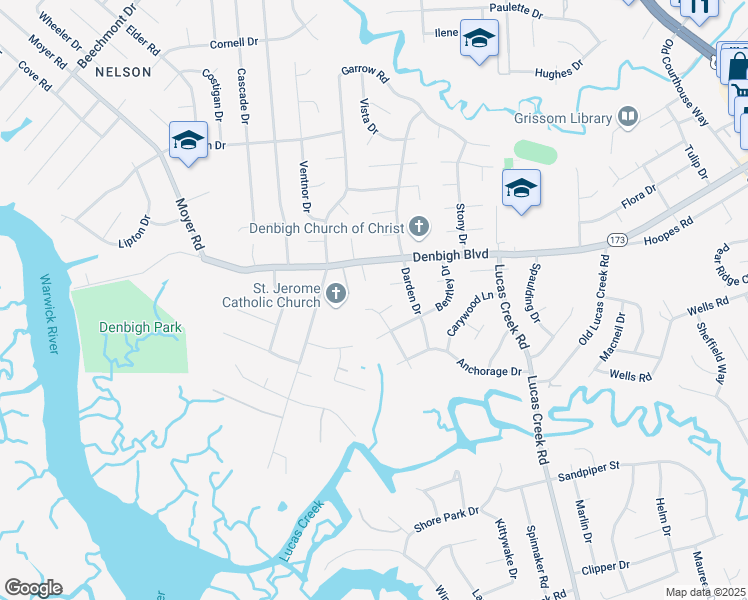 map of restaurants, bars, coffee shops, grocery stores, and more near 788 Childress Drive in Newport News