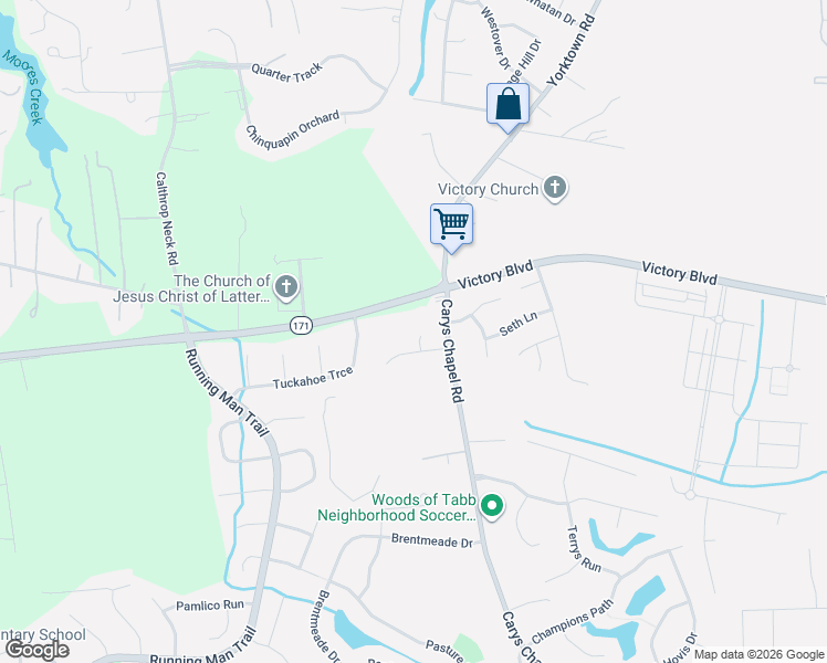 map of restaurants, bars, coffee shops, grocery stores, and more near 103 Kayla Court in Yorktown