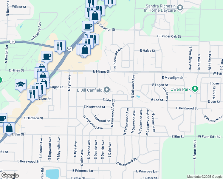 map of restaurants, bars, coffee shops, grocery stores, and more near 1621 Jody in Republic