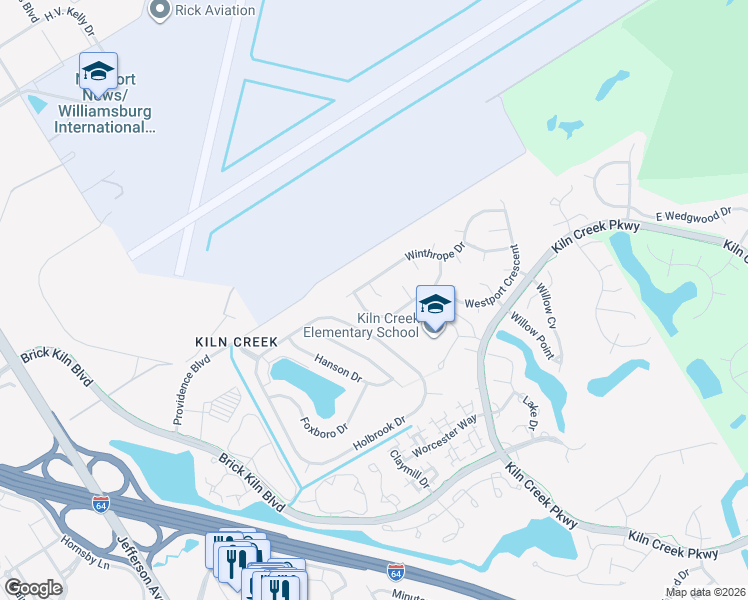 map of restaurants, bars, coffee shops, grocery stores, and more near 807 Ward Court in Newport News