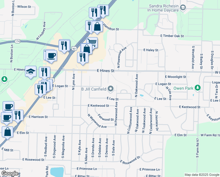 map of restaurants, bars, coffee shops, grocery stores, and more near 1621 Jody in Republic