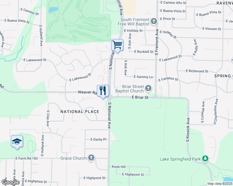 map of restaurants, bars, coffee shops, grocery stores, and more near 4960 South McCann Avenue in Springfield