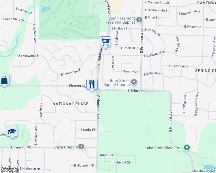 map of restaurants, bars, coffee shops, grocery stores, and more near 4960 South McCann Avenue in Springfield