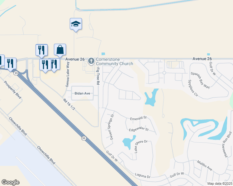 map of restaurants, bars, coffee shops, grocery stores, and more near 4310 Blackhawk Street in Chowchilla