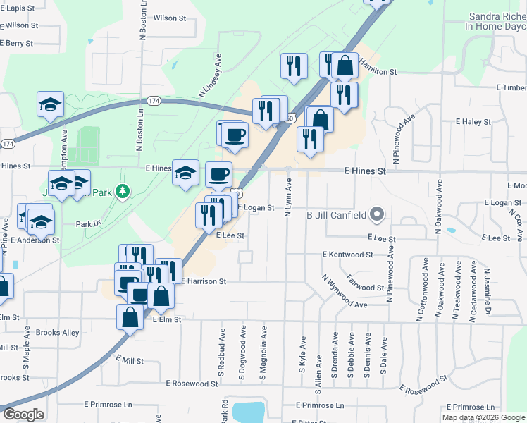 map of restaurants, bars, coffee shops, grocery stores, and more near 920 East Logan Street in Republic