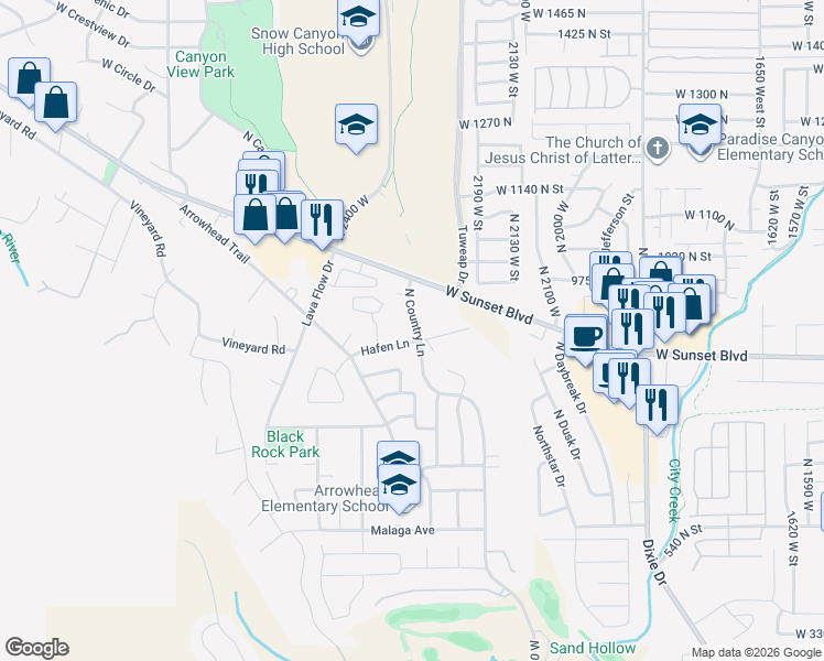 map of restaurants, bars, coffee shops, grocery stores, and more near 875 Country Lane in Santa Clara
