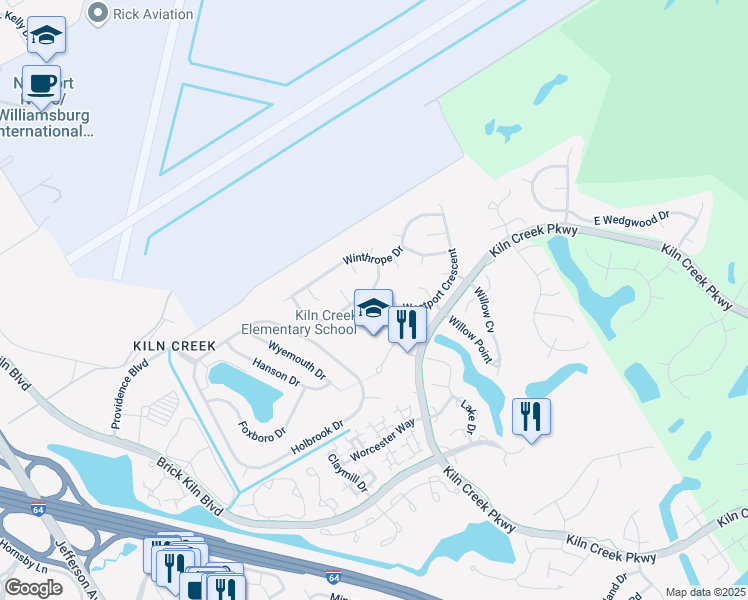 map of restaurants, bars, coffee shops, grocery stores, and more near 1500 Westport Crescent in Newport News