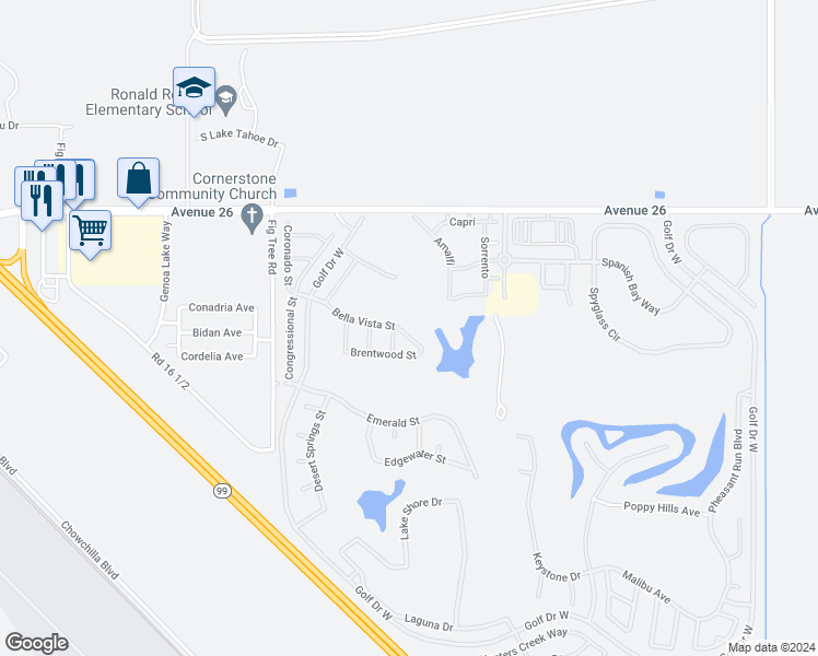 map of restaurants, bars, coffee shops, grocery stores, and more near 4110 Bella Vista Street in Chowchilla