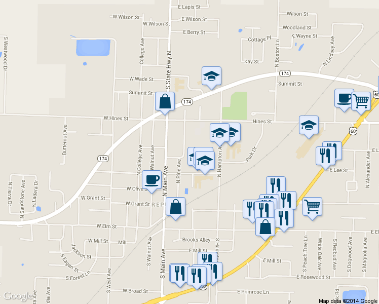 map of restaurants, bars, coffee shops, grocery stores, and more near 508 North Pine Avenue in Republic