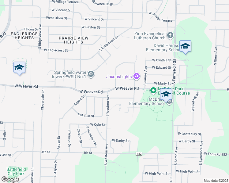 map of restaurants, bars, coffee shops, grocery stores, and more near 3434 West Farm Road 190 in Greene County
