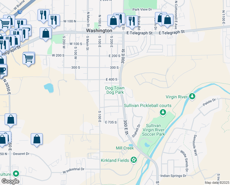 map of restaurants, bars, coffee shops, grocery stores, and more near 235 East Legends Lane in Washington