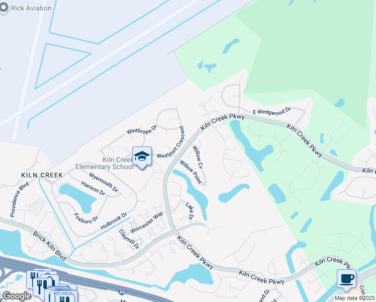 map of restaurants, bars, coffee shops, grocery stores, and more near 709 West Willow Point Place in Newport News