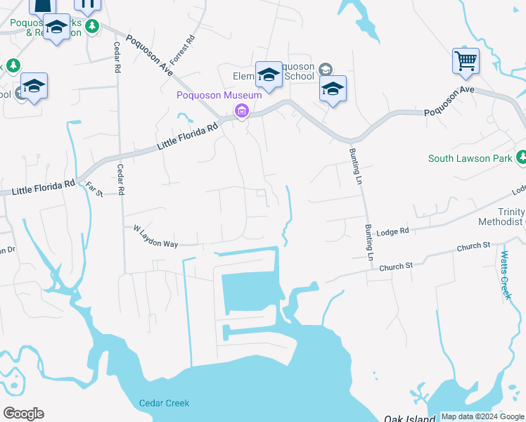 map of restaurants, bars, coffee shops, grocery stores, and more near 4 Dryden Farm Lane in Poquoson