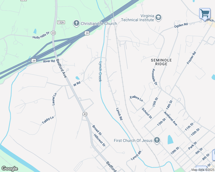 map of restaurants, bars, coffee shops, grocery stores, and more near 1284 Lynch Road in Altavista