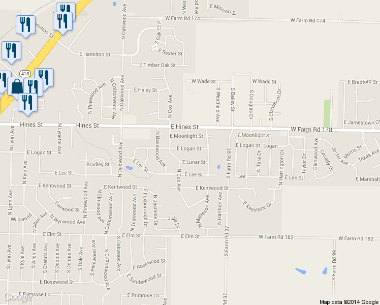 map of restaurants, bars, coffee shops, grocery stores, and more near 2304 East Logan Street in Republic