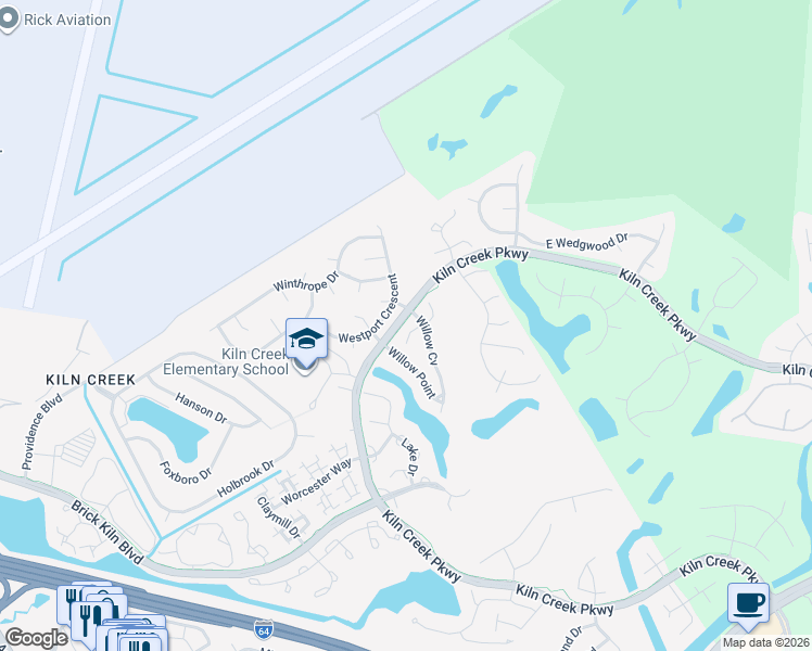 map of restaurants, bars, coffee shops, grocery stores, and more near 717 West Willow Point Place in Newport News