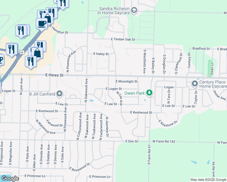 map of restaurants, bars, coffee shops, grocery stores, and more near 507 North Cox Avenue in Republic