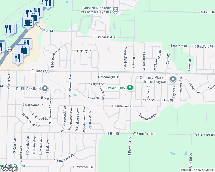 map of restaurants, bars, coffee shops, grocery stores, and more near 2304 East Logan Street in Republic