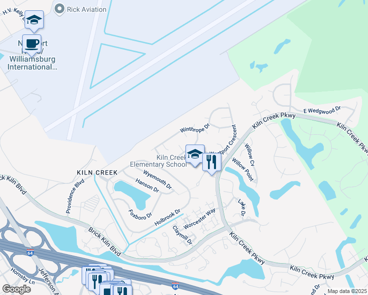 map of restaurants, bars, coffee shops, grocery stores, and more near 804 Irongate Court in Newport News
