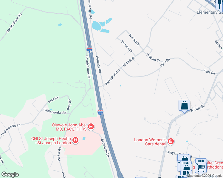 map of restaurants, bars, coffee shops, grocery stores, and more near 735 Kirby Lane in London