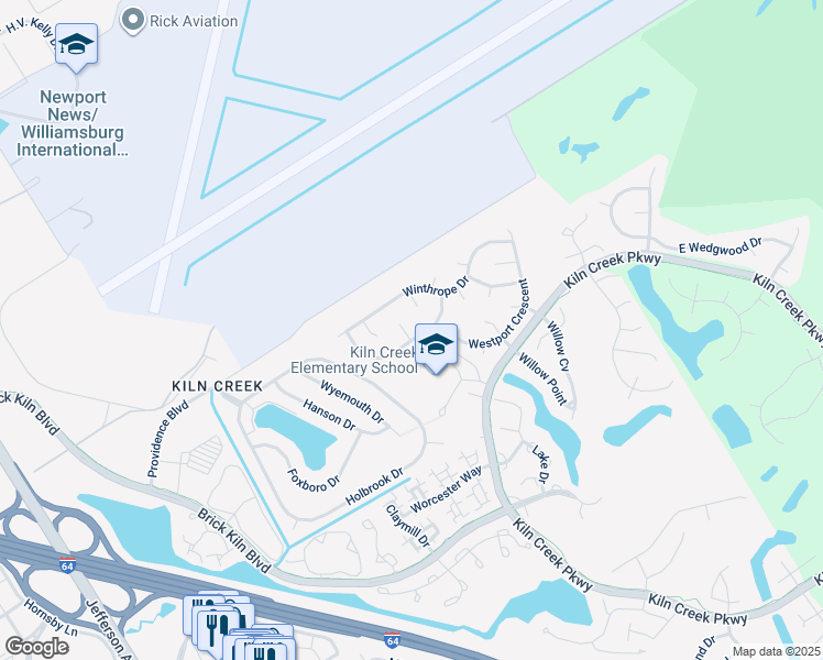 map of restaurants, bars, coffee shops, grocery stores, and more near 804 Irongate Court in Newport News