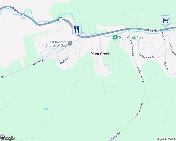 map of restaurants, bars, coffee shops, grocery stores, and more near 1680 Gantt Drive in Christiansburg