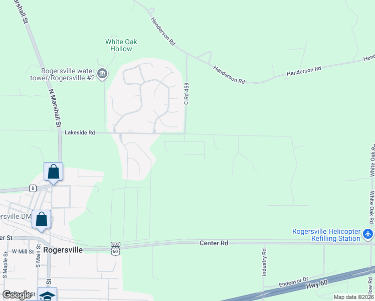 map of restaurants, bars, coffee shops, grocery stores, and more near 598 Lakeside Road in Rogersville