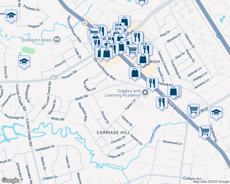 map of restaurants, bars, coffee shops, grocery stores, and more near 322 Wells Road in Newport News