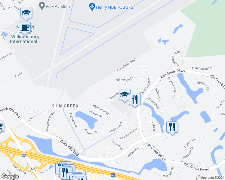 map of restaurants, bars, coffee shops, grocery stores, and more near 809 Irongate Court in Newport News