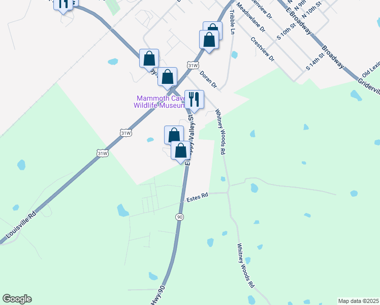 map of restaurants, bars, coffee shops, grocery stores, and more near 506 E Happy Valley St in Cave City