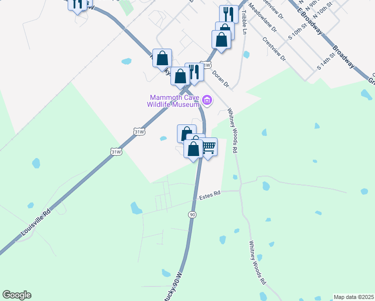 map of restaurants, bars, coffee shops, grocery stores, and more near 506 East Happy Valley Street in Cave City